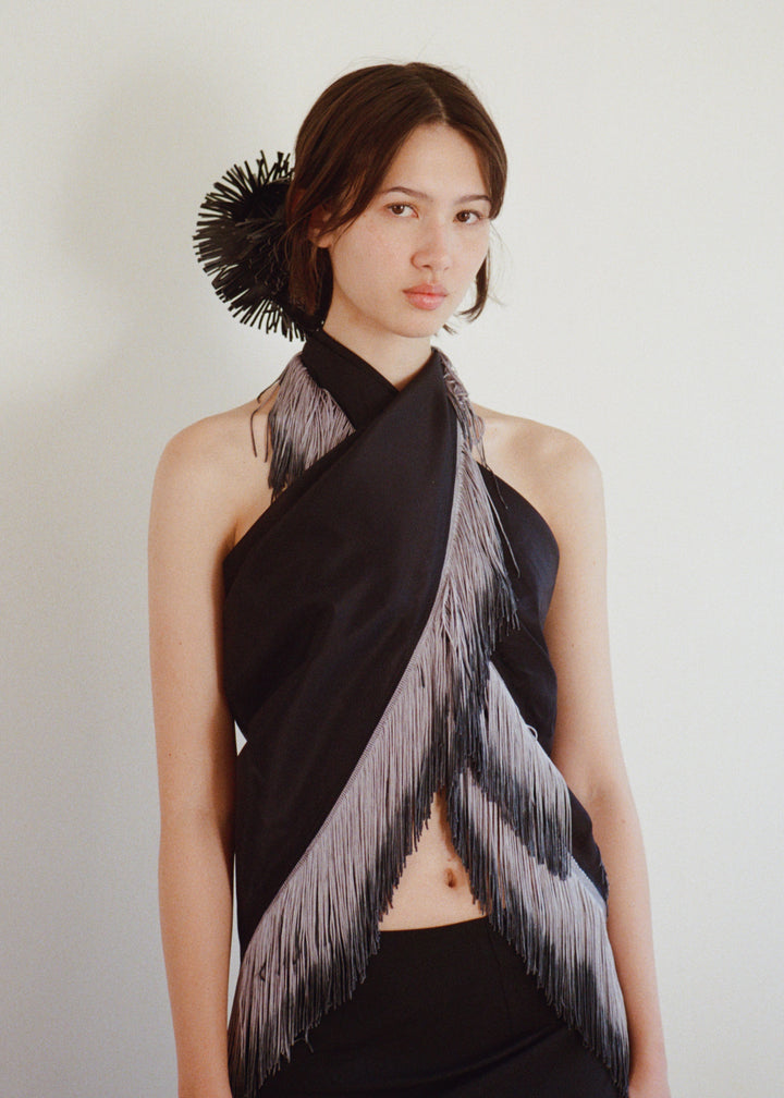 Salvia Fringe Leather Scrunchie