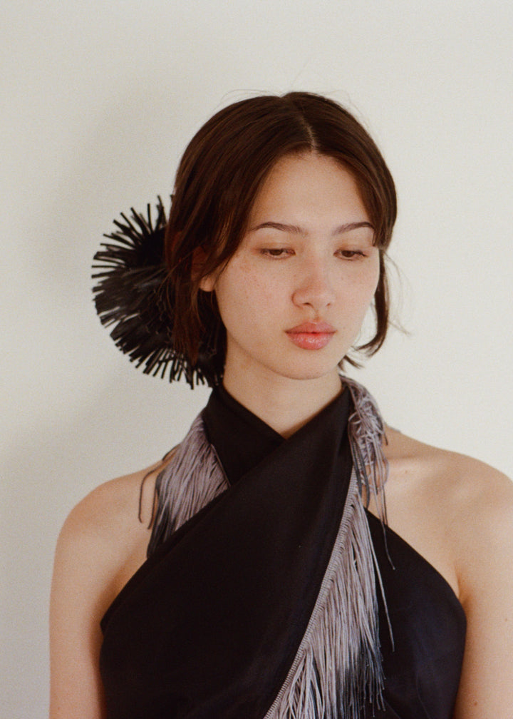 Salvia Fringe Leather Scrunchie