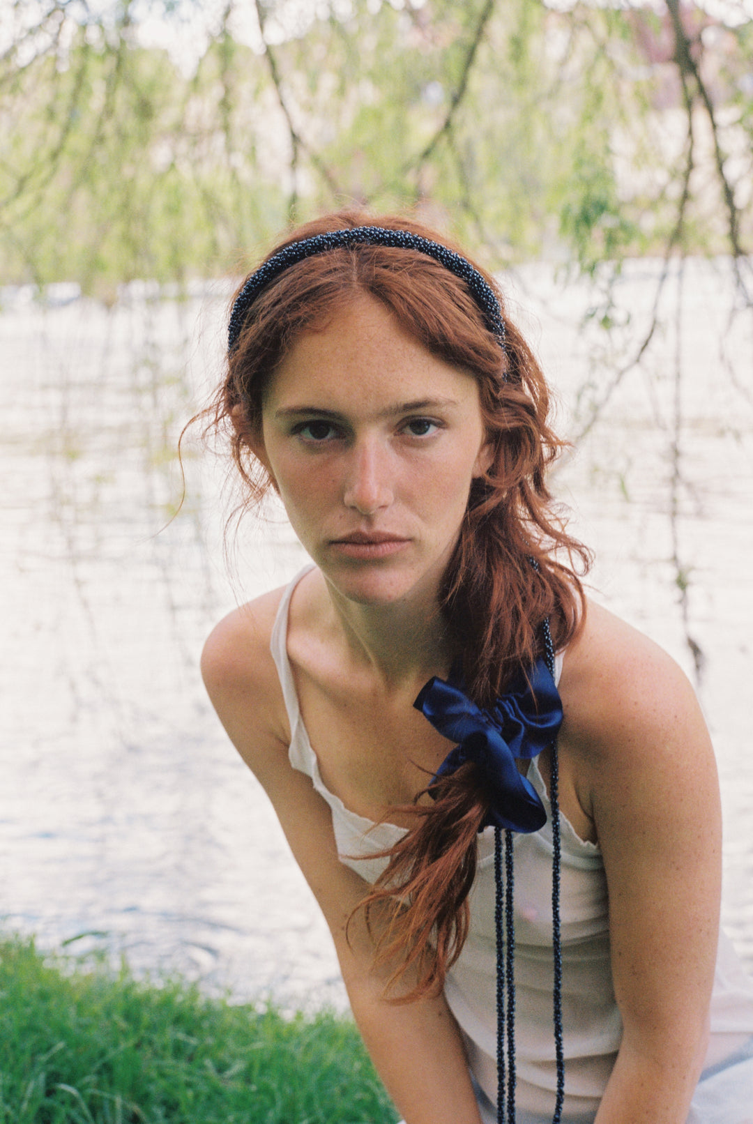 Merrma Navy Beaded Headband, Headpiece. Made in Paris sustainably.