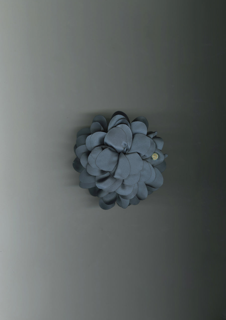 Blue Dahlia Satin Flower Scrunchie – Merrma, handmade in Paris