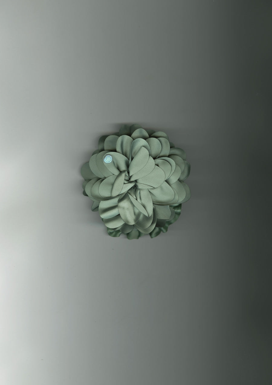 Sage Dahlia Satin Flower Scrunchie – Merrma, handmade in Paris
