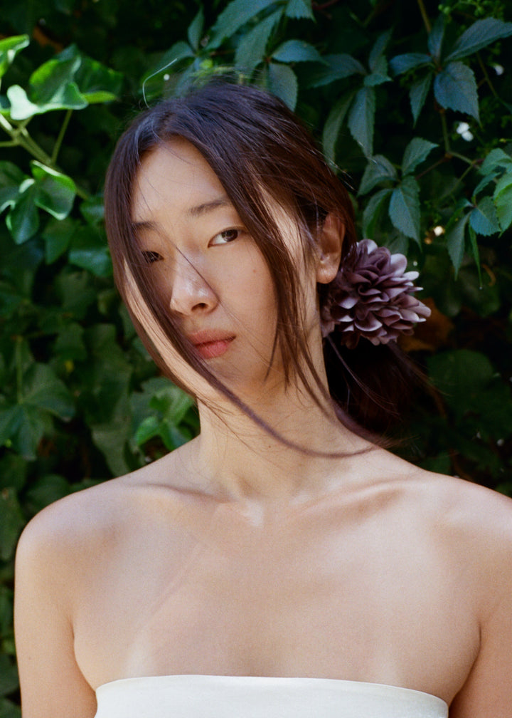 Sand Dahlia Satin Flower Scrunchie – Merrma, handmade in Paris