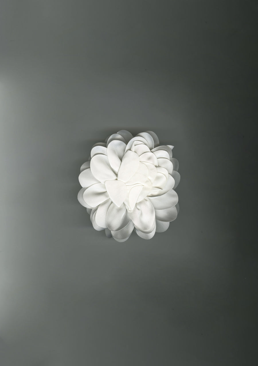 White Dahlia Satin Flower Scrunchie – Merrma, handmade in Paris
